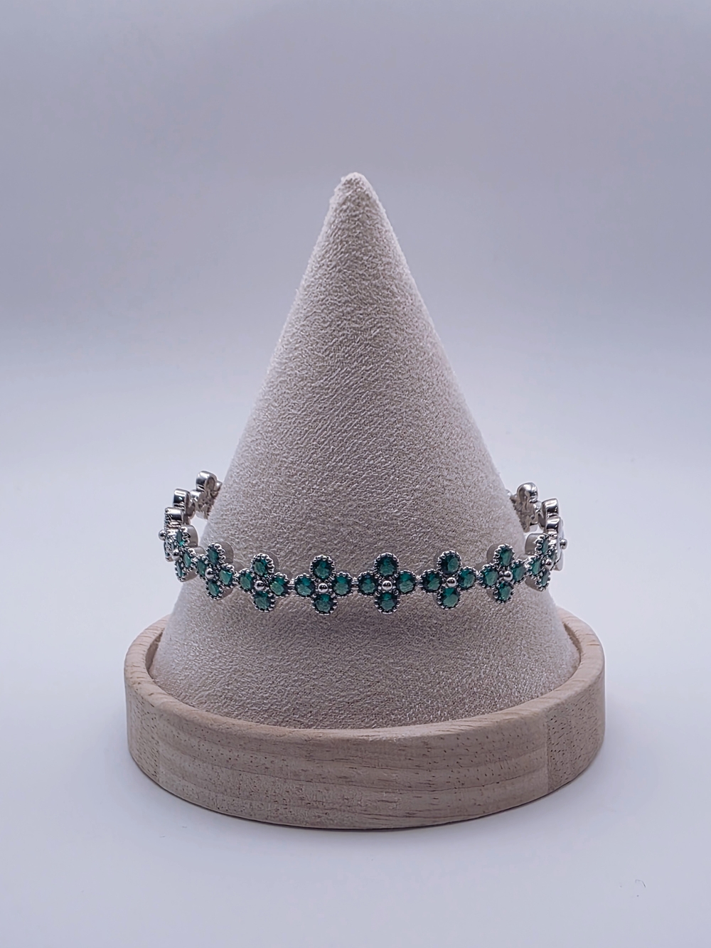 Emerald Floral Silver Tennis Bracelet - Women Jewelry